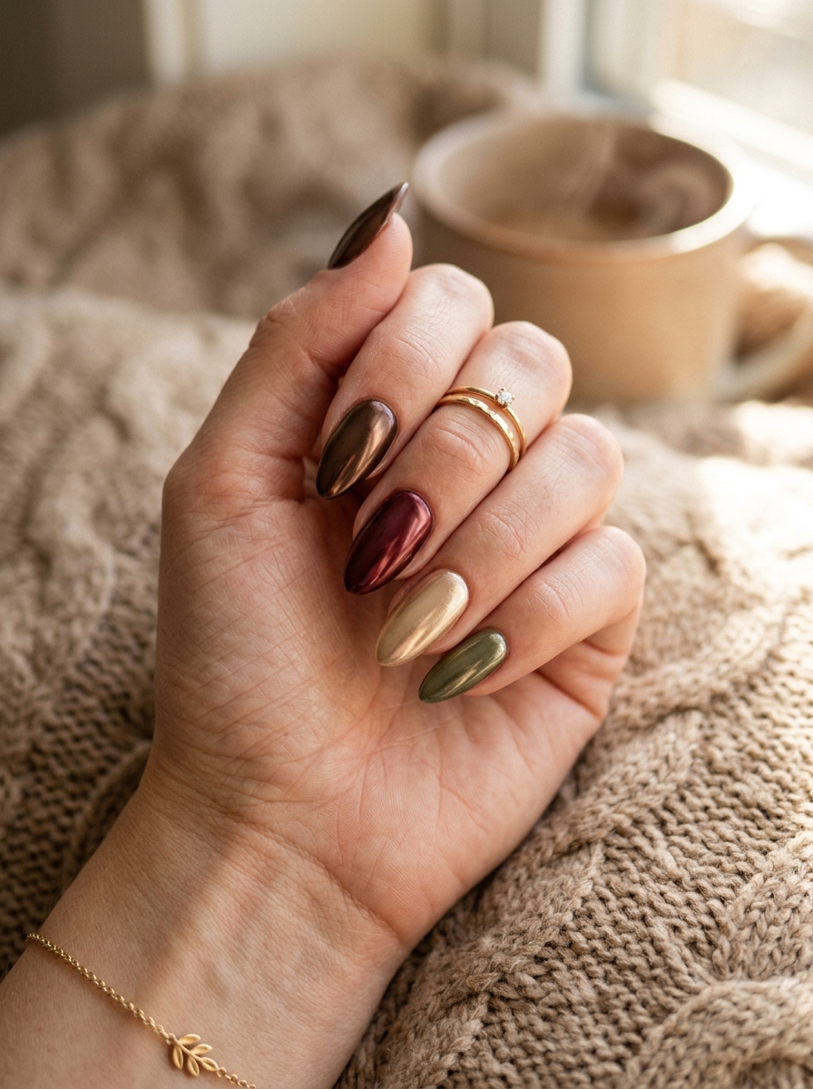 Elegant Fall Chrome Nails mit edlem Chrome-Schimmer für den Herbst 2026